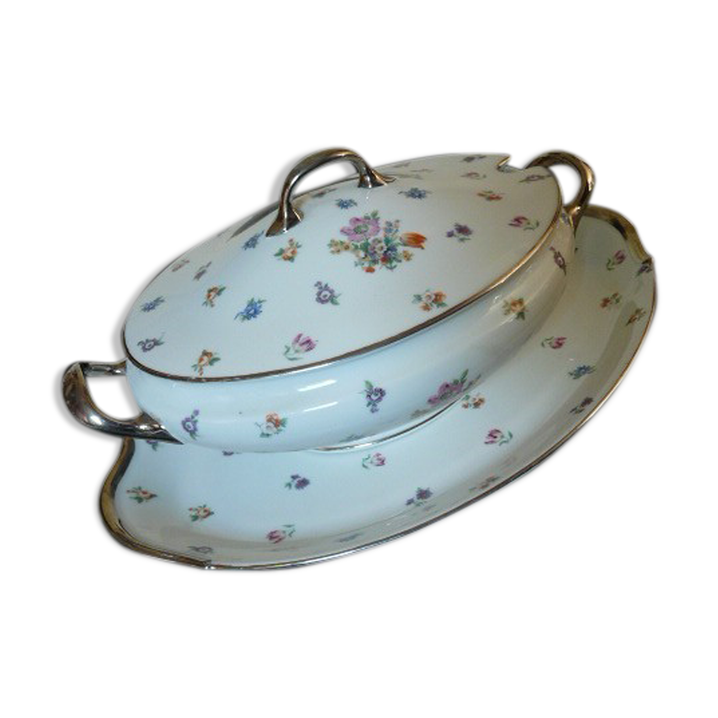 soup and porcelain dish Limoges floral decoration