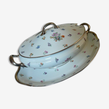 Soupière et plat porcelaine Limoges décor fleuri