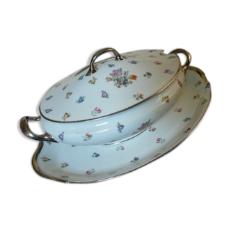 Soupière et plat porcelaine Limoges décor fleuri