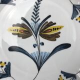 Flat Plate or Small Round Porcelain Dish Signed Nelly Abstract Flower