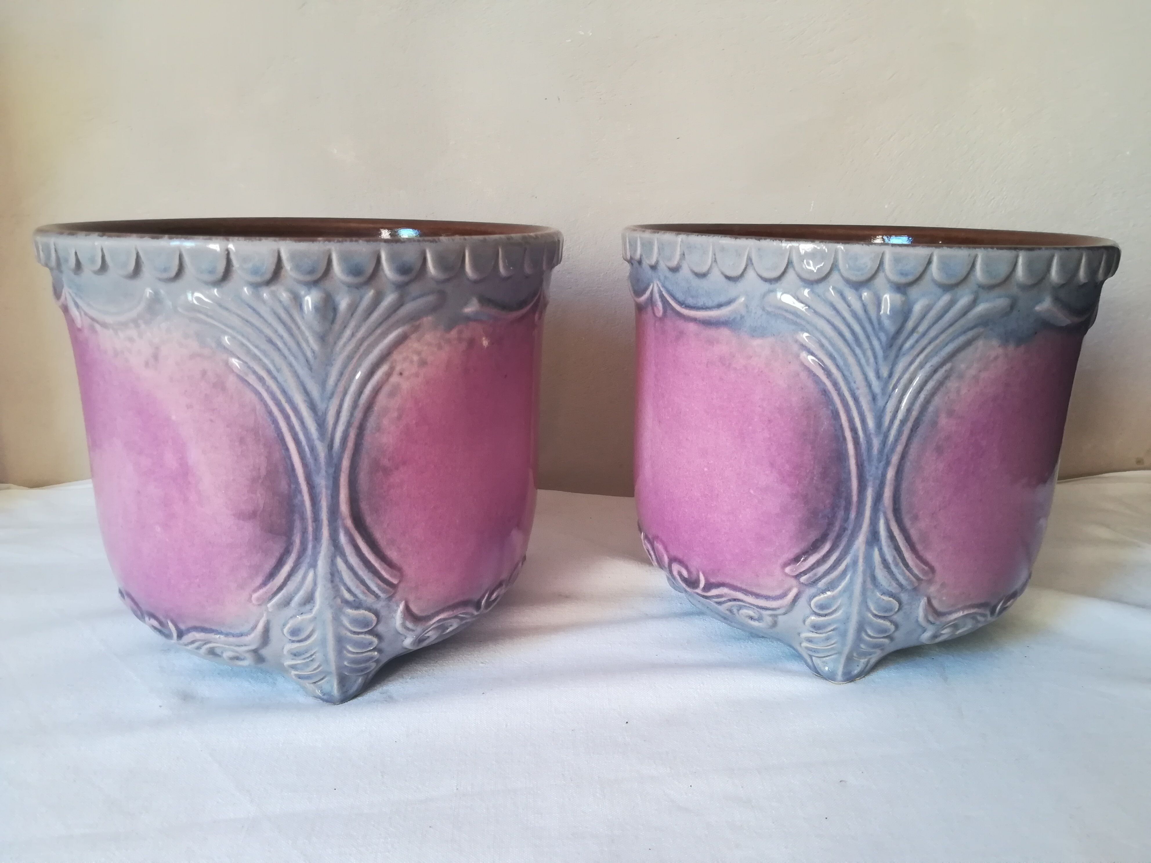 Duo of cache pots art nouveau in dabbling