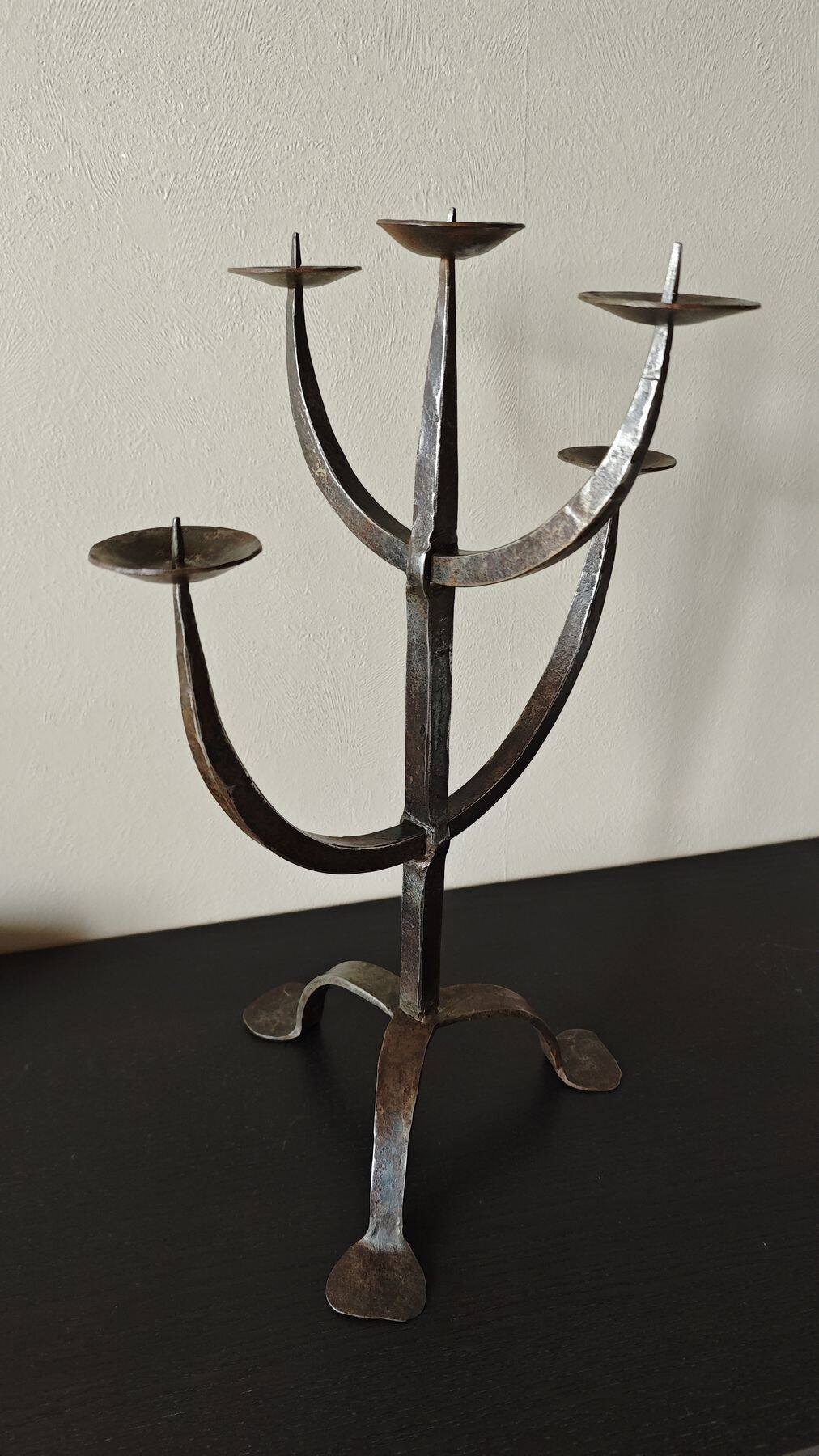 Large Brutalist Wrought Metal Candlestick - Early 20th Century