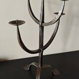 Large Brutalist Wrought Metal Candlestick - Early 20th Century