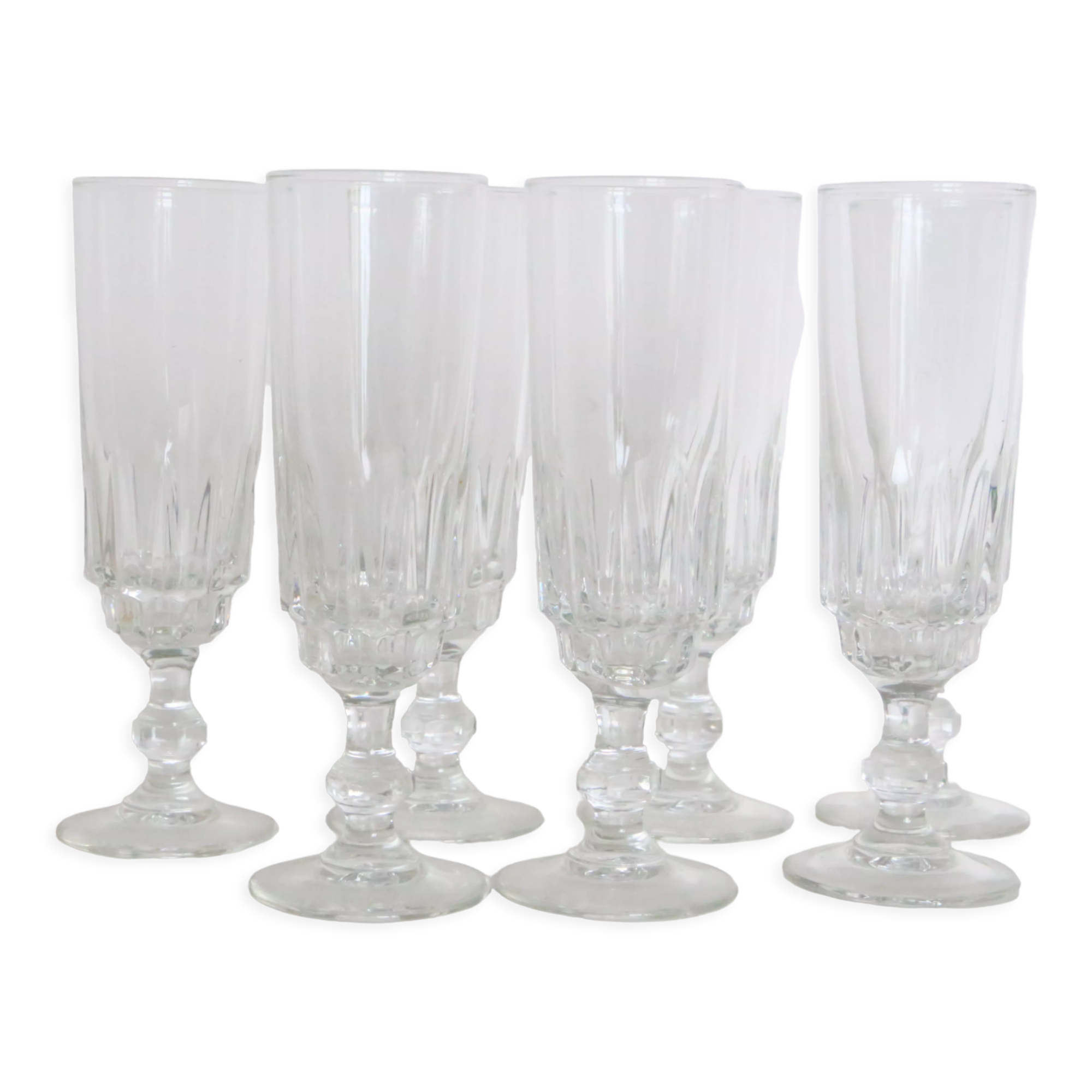 Ensemble de 7 flutes à champagne, verre, vintage
