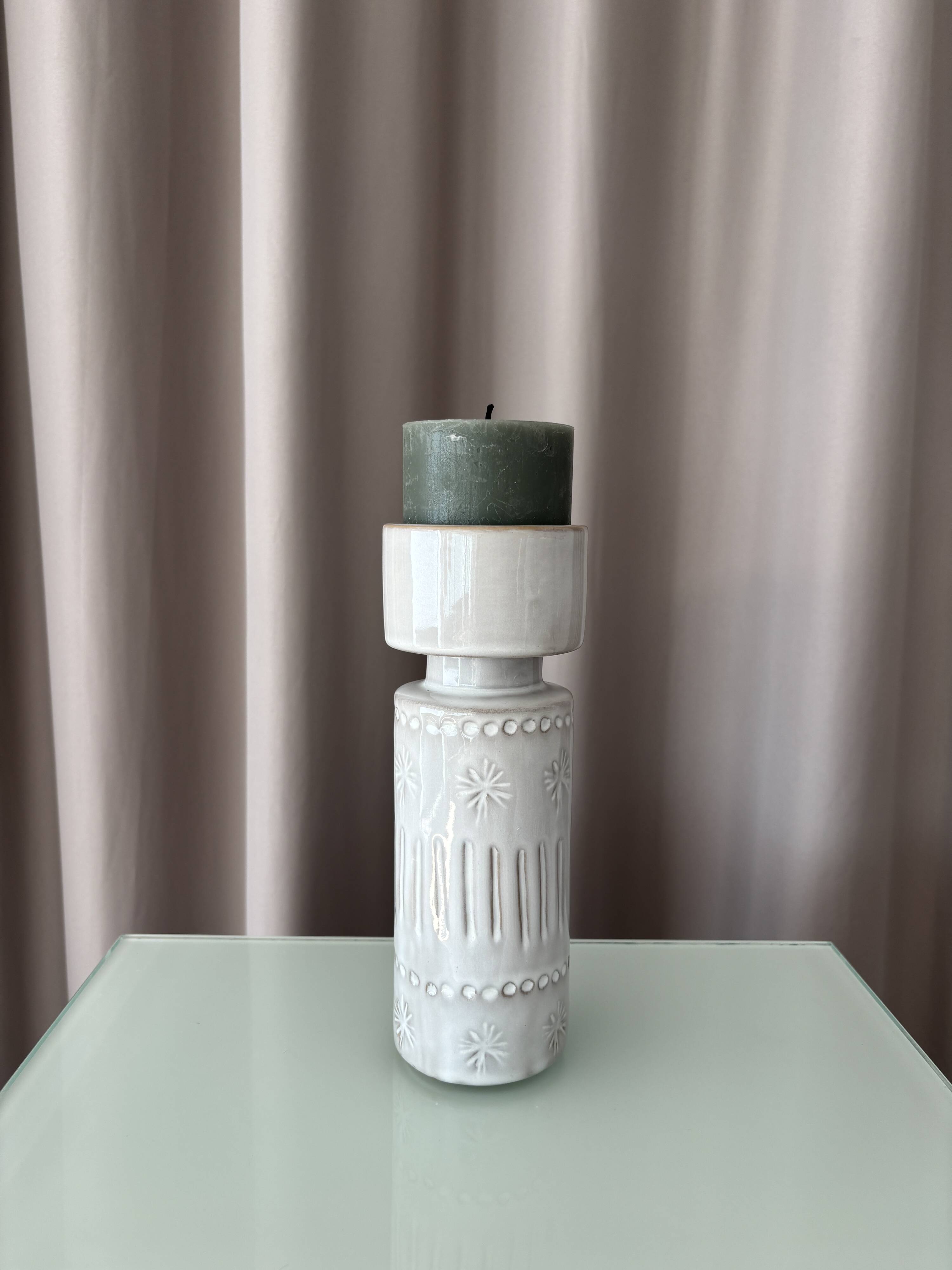 Vintage West German Ceramic Candle Holder / Vase – Ivory Relief – 1970s