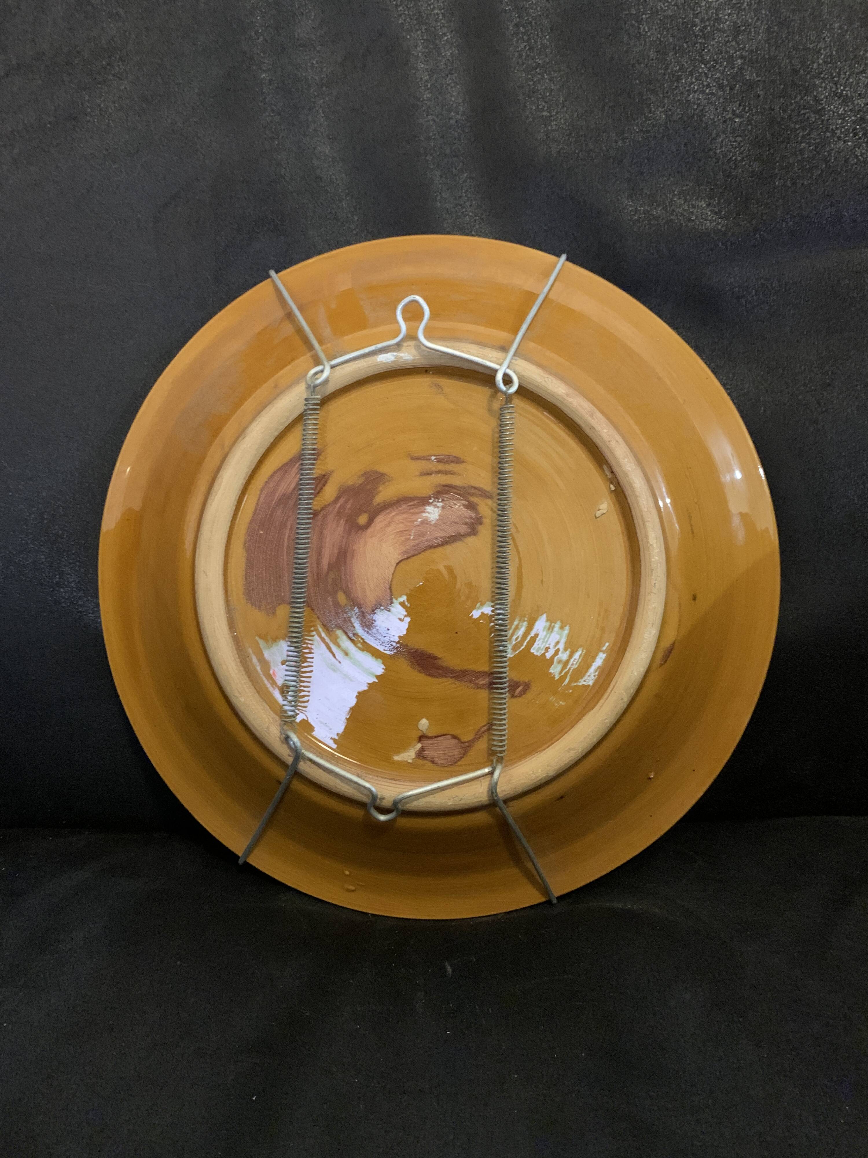 Dish or plate Morocco hollow enameled ceramic made and hand painted old vintage decoration