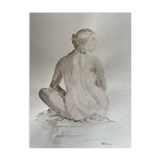 Tableau aquarelle monochrome « la statue réaliste »