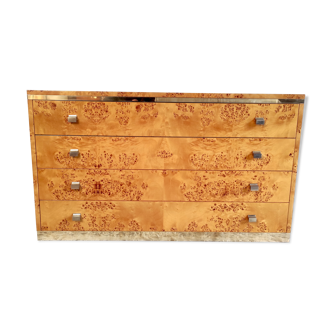 Chest of drawers 4 drawers in elm magnifying glass and brass – 70s