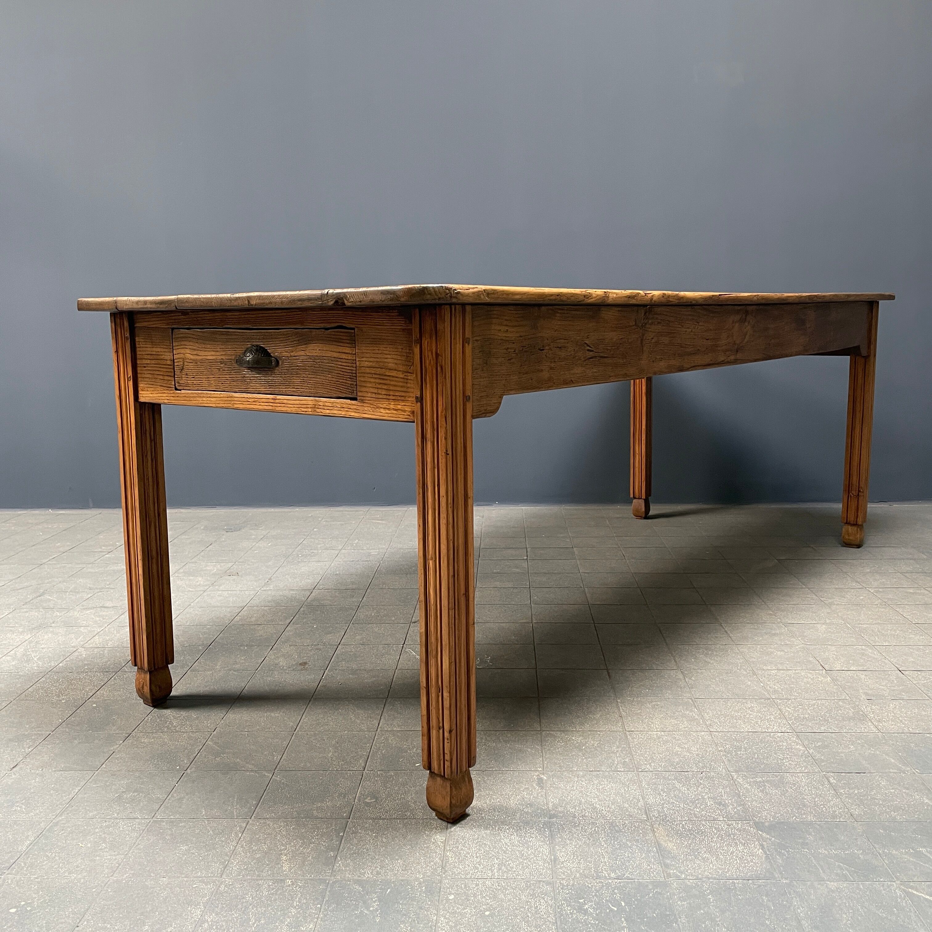 Large oak farmhouse table from France, early 1900s