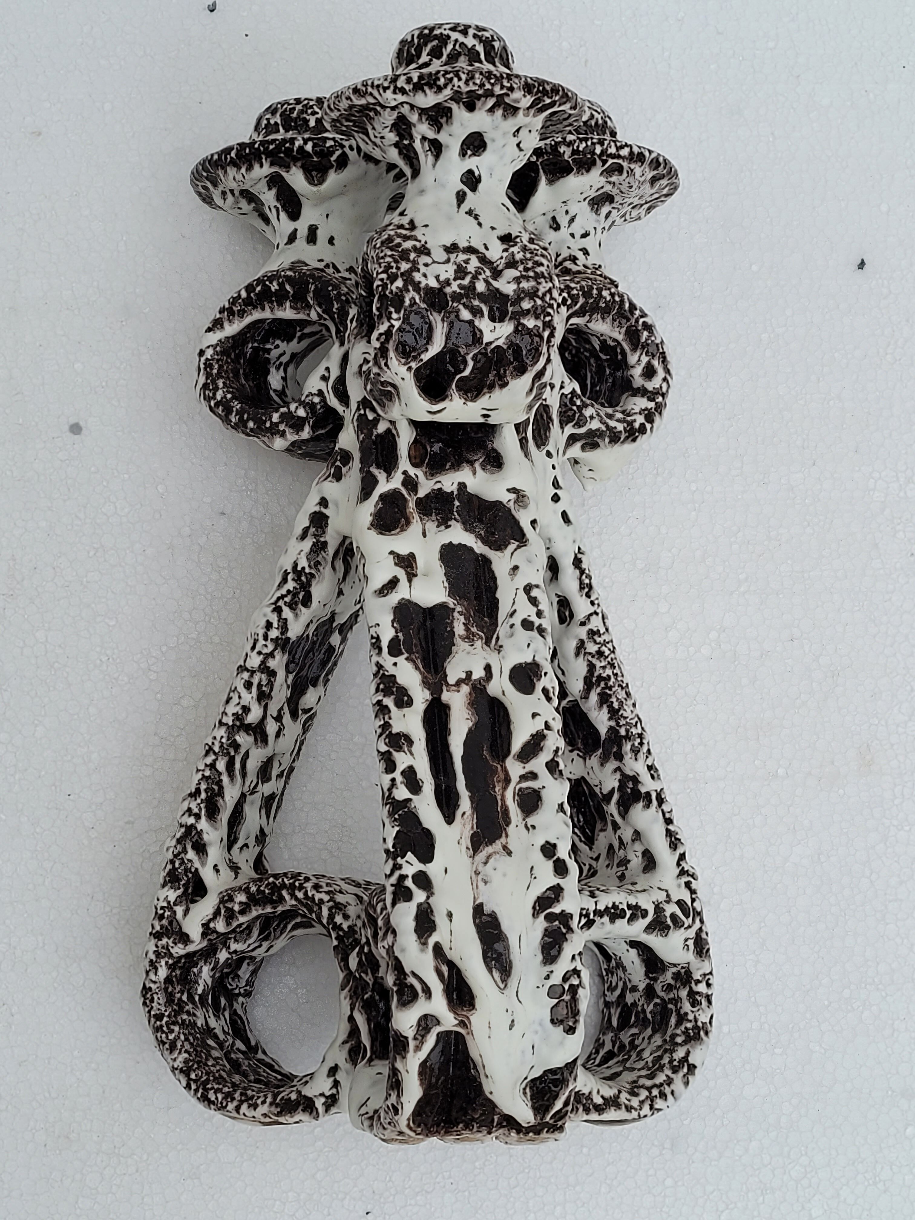 Pair of three-burner candelabra candlesticks by Marius Giuge glazed ceramic Vallauris 1950