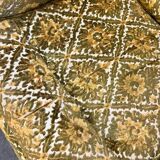 Fauteuil vintage jaune moutarde / monoplace à franges