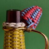 Glass bottle covered with multicolored scoubidou