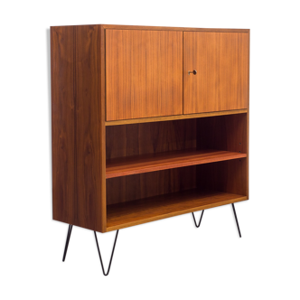 High walnut wood row, metal legs