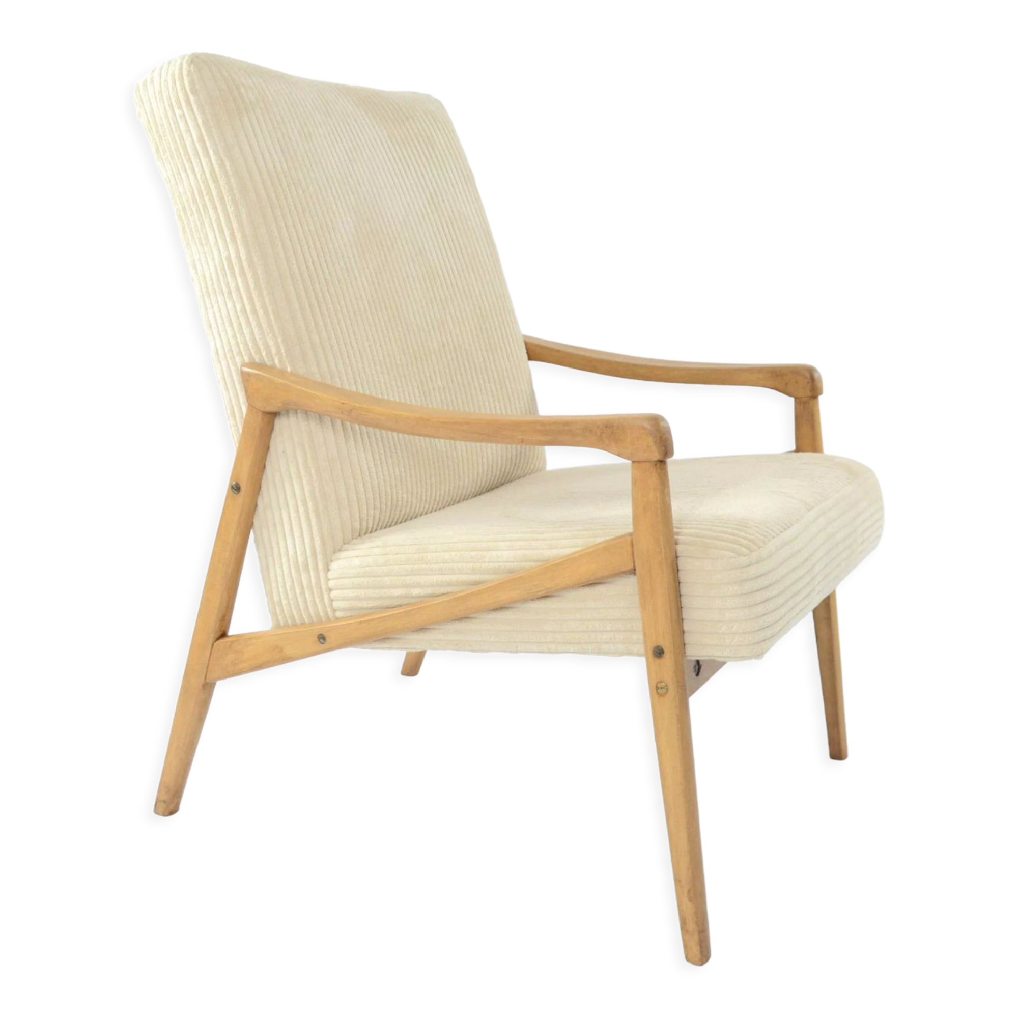 Fauteuil Pen velours côtelé crème