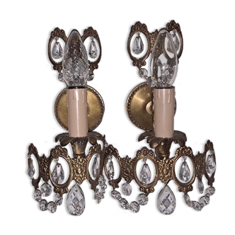 Pair of vintage italian sconces with crystal drops