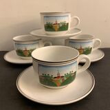 Set of 4 cups and 4 sous cups signed Villeroy and Boch, naïve model of Gérard Laplau