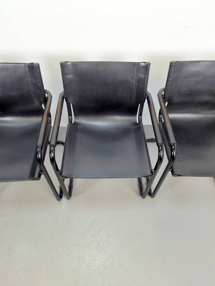 Mid-Century Modern Bauhaus Leather B34 Armchairs by Mart Stam & Marcel Breuer for Fasem, Italy, 1980, Set of 4