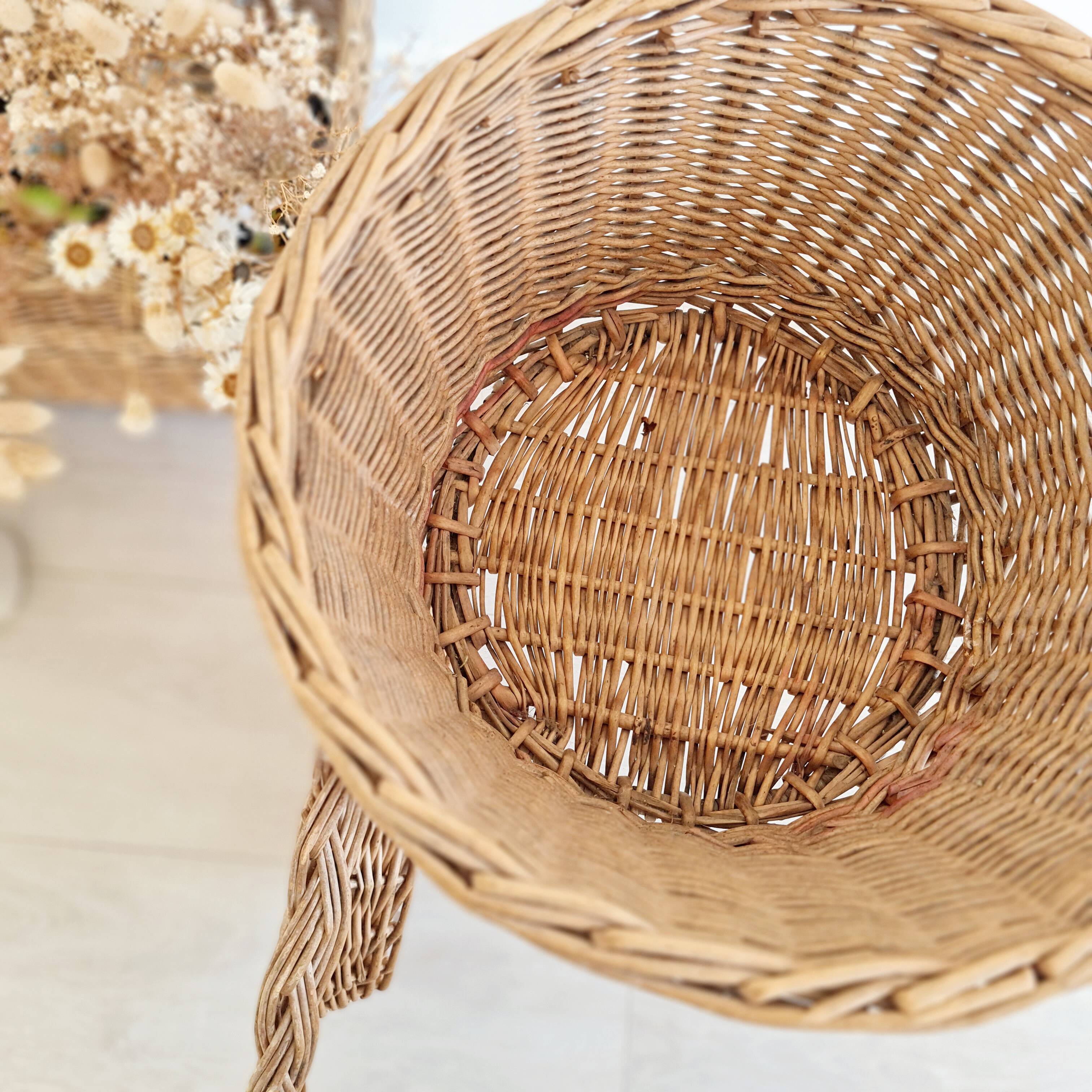 Rattan and metal tripod planter