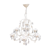 Lustre blanc à fleurs à 6 branches et pampilles