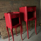 Table de chevet rouge à tiroir