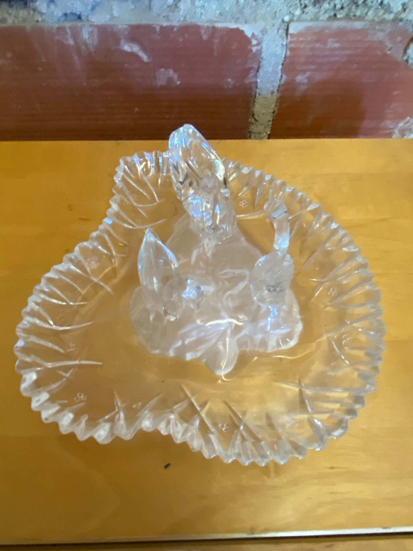 Vintage Heart-Shaped Crystal Dish by D'ARQUES with Swan Decoration #E0