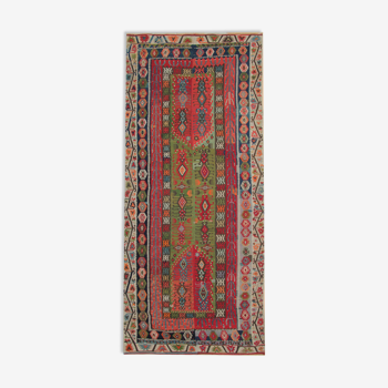 Decorative Tribal Antique Rug, Handwoven Green, Red Oriental Rug- 179x413cm