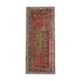 Decorative Tribal Antique Rug, Handwoven Green, Red Oriental Rug- 179x413cm