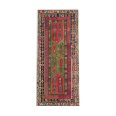 Decorative Tribal Antique Rug, Handwoven Green, Red Oriental Rug- 179x413cm