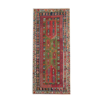 Decorative Tribal Antique Rug, Handwoven Green, Red Oriental Rug- 179x413cm