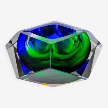 Sommerso XL ashtray by Flavio Poli for Seguso, green and blue murano glass, Italy, 1970