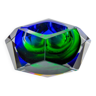 Sommerso XL ashtray by Flavio Poli for Seguso, green and blue murano glass, Italy, 1970