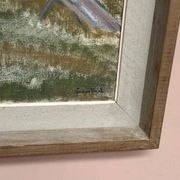 Huile sur toile "Soirée au temps de la fauche" par Bernhard Önstad, encadrée 48,5×43 cm