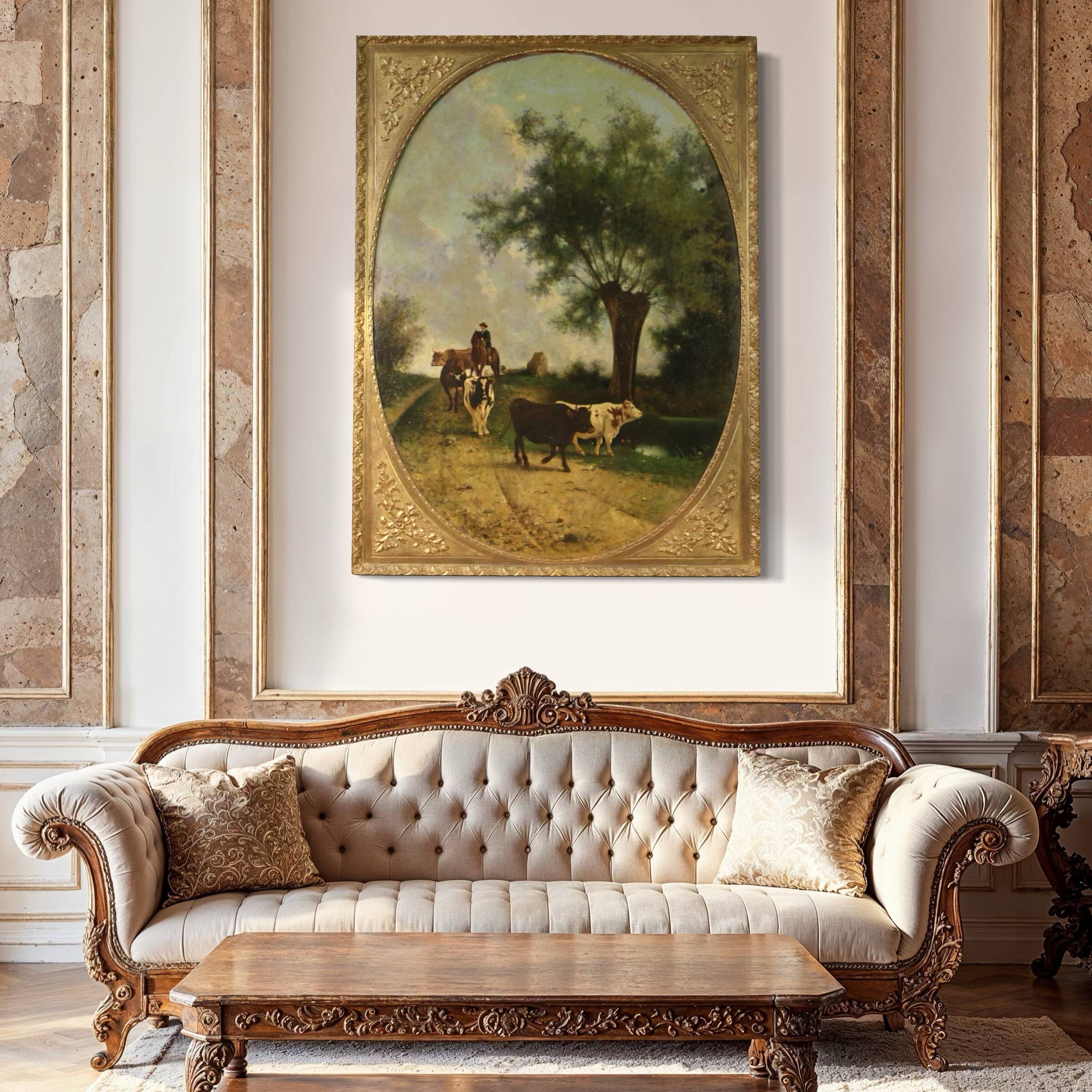 Antique Italian landscape painting signed and dated 1881