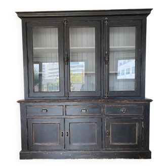 Bibliothèque / vitrine ancienne bois et fer forgé