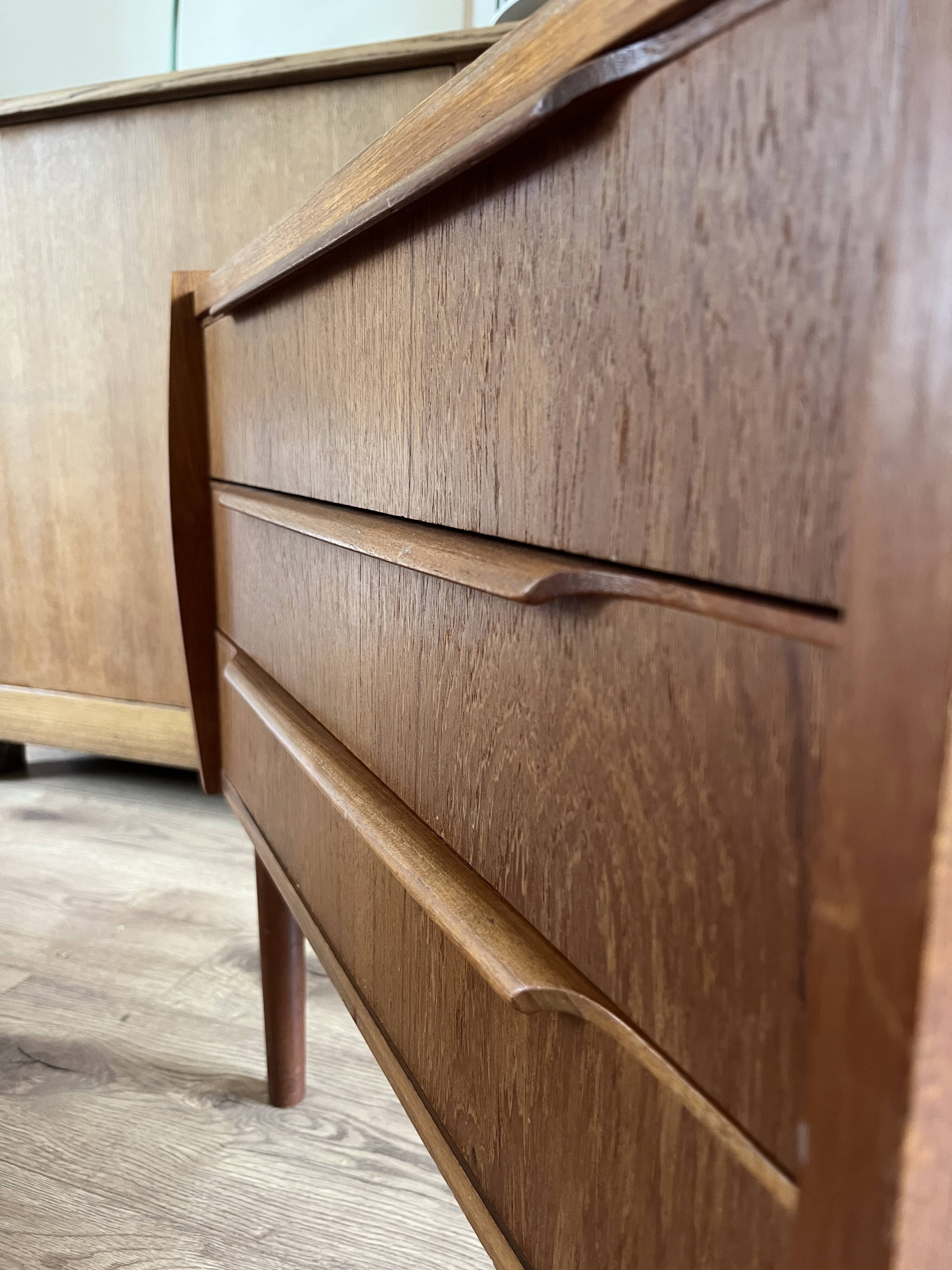 Vintage Danish teak commode with beautiful handles.