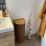 Wooden and cane storage basket with lid