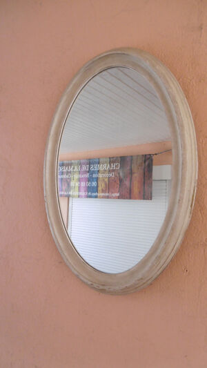 Miroir Ovale style louis Philippe Cadre Bois Patine Beige 46x64cm