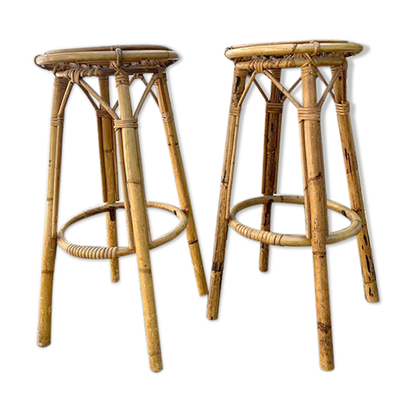 Paire de tabouret en bambou et rotin — Beyit