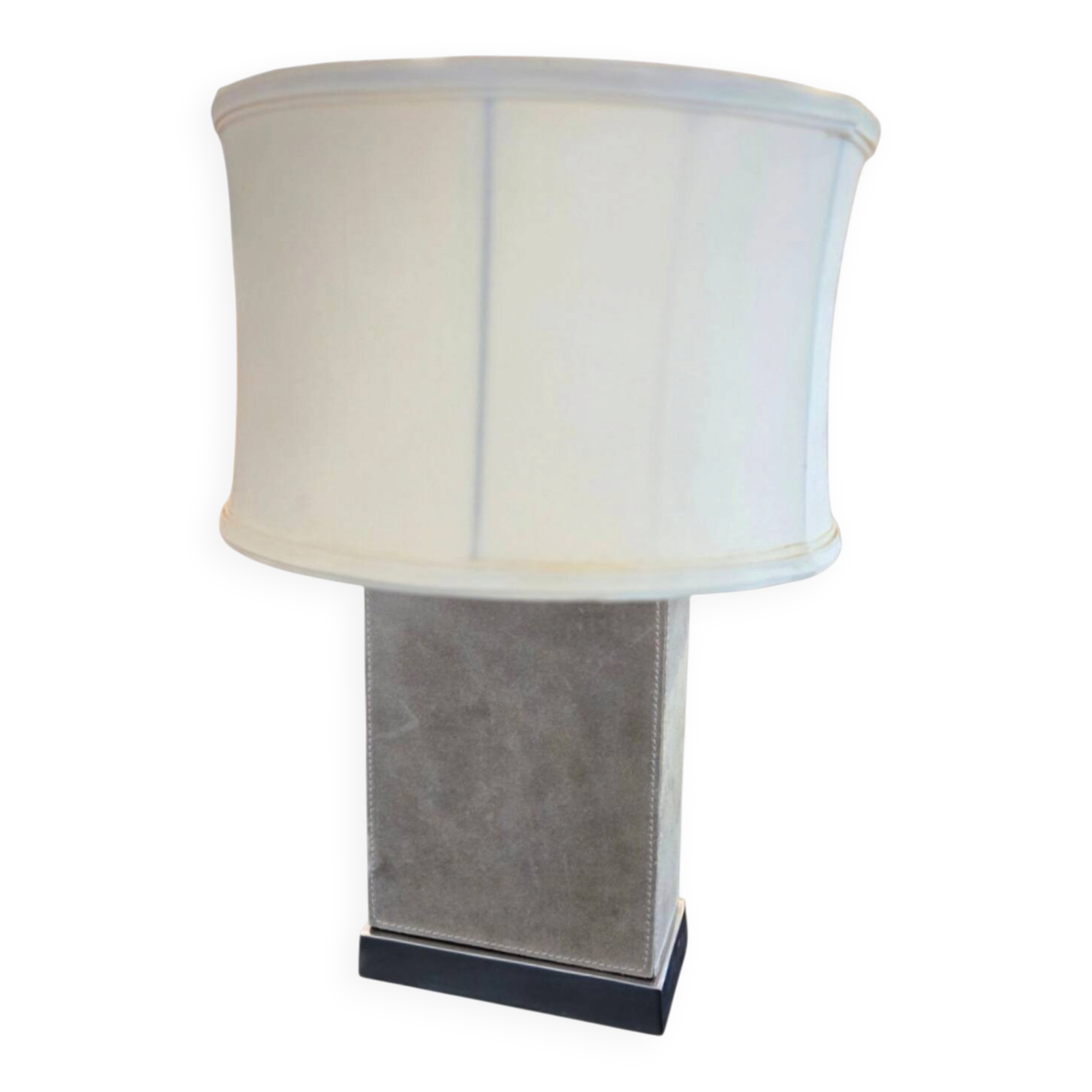 Stainless steel and suede lamp