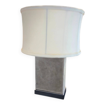 Stainless steel and suede lamp