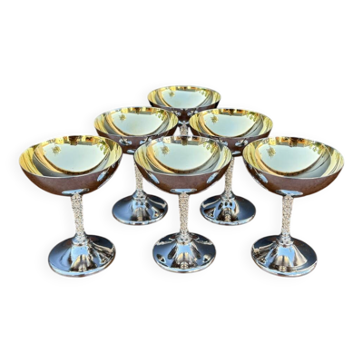 Coupes verres à vin sur pied métal argenté années 70