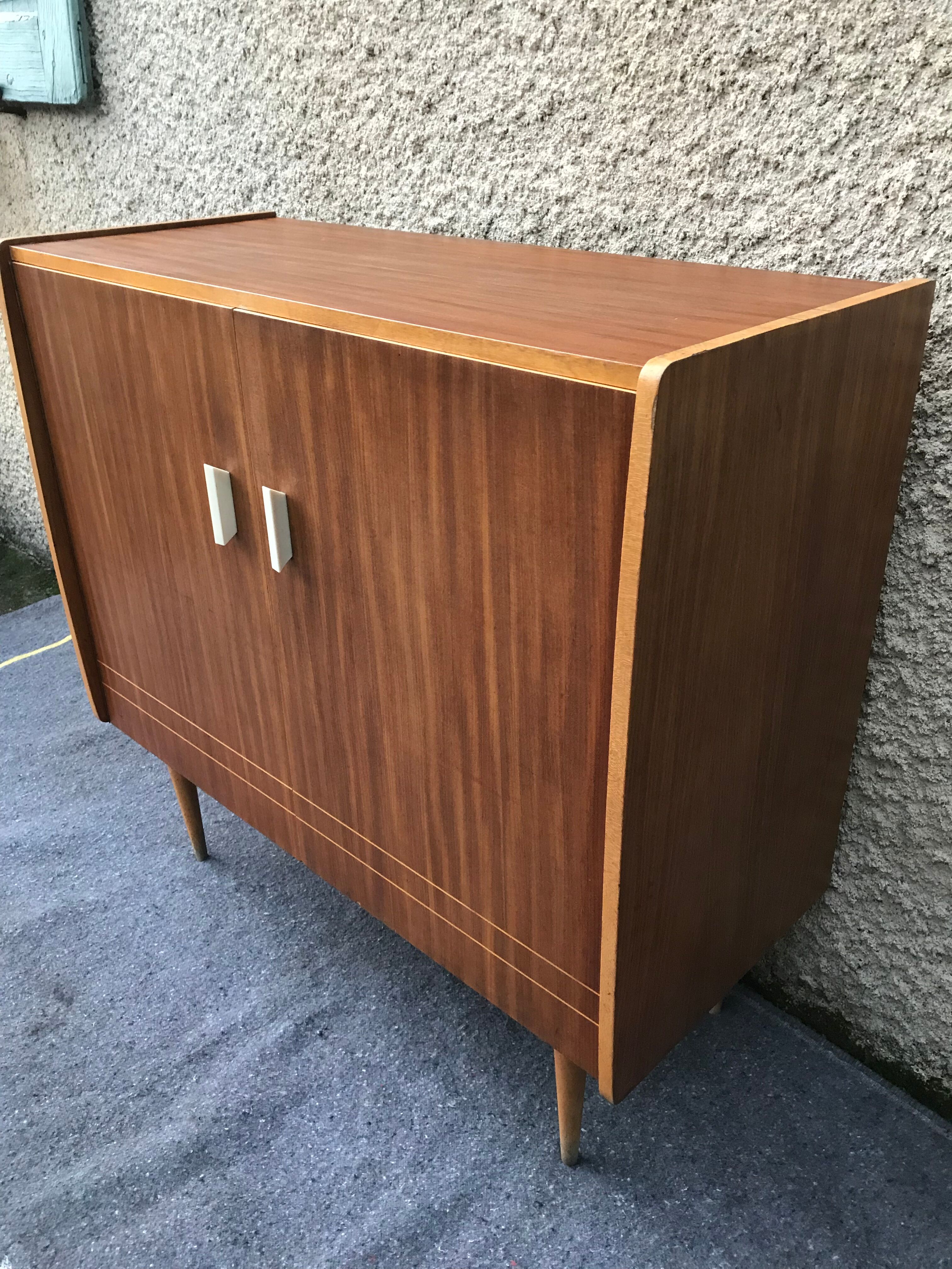 Sideboard stand vintage storage cabinet blond walnut veneer 1960-1980's