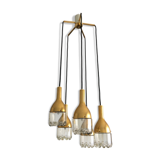 Suspension scandinave verre métal dorée années 1960