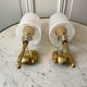 Pair of gold steel wall lamps, plexi and pleated plastic shades 60s-70s