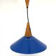 Vintage pendant light in blue metal and wood