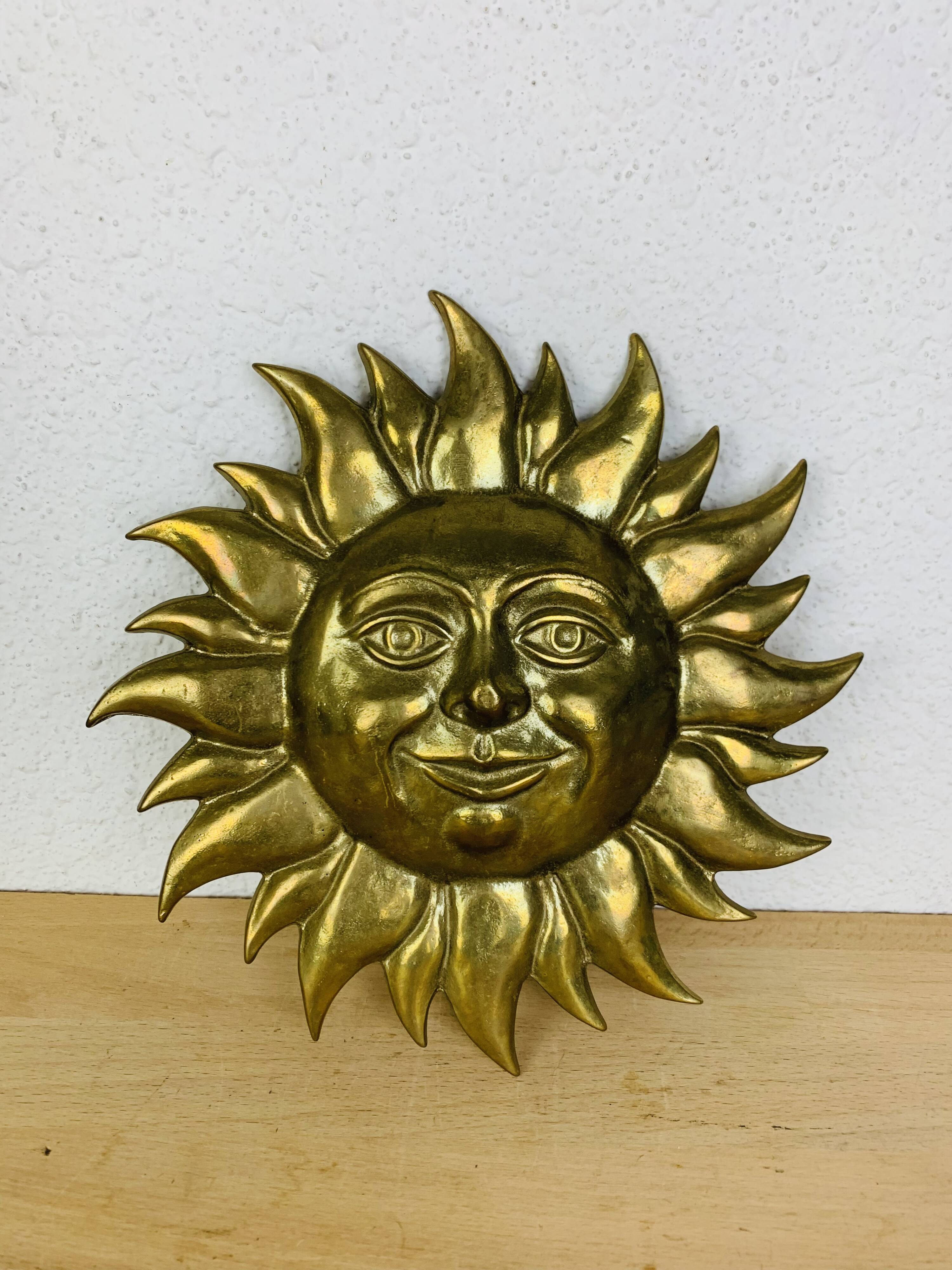 Vintage solid brass sun wall sculpture