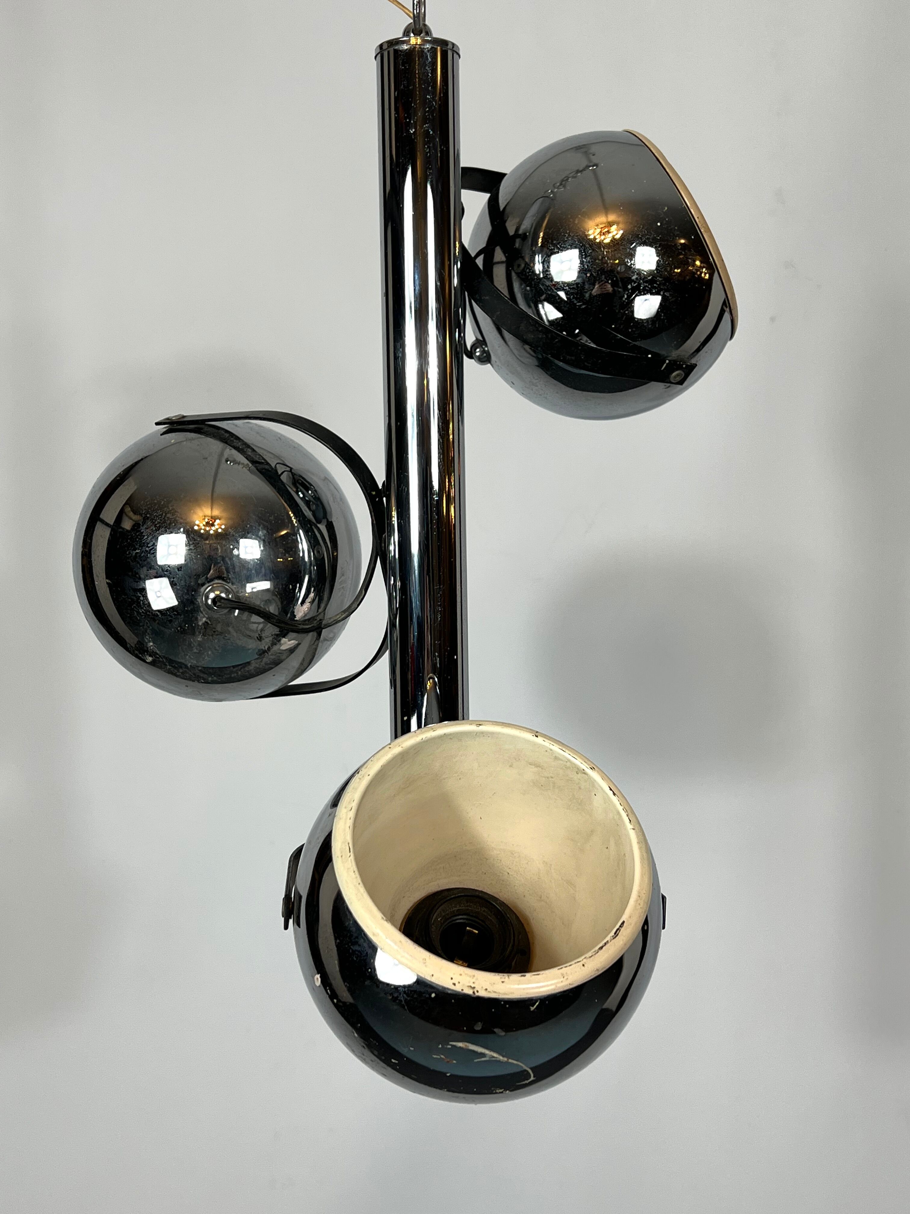 Goffredo Reggiani, three lights chrome chandelier from 70s