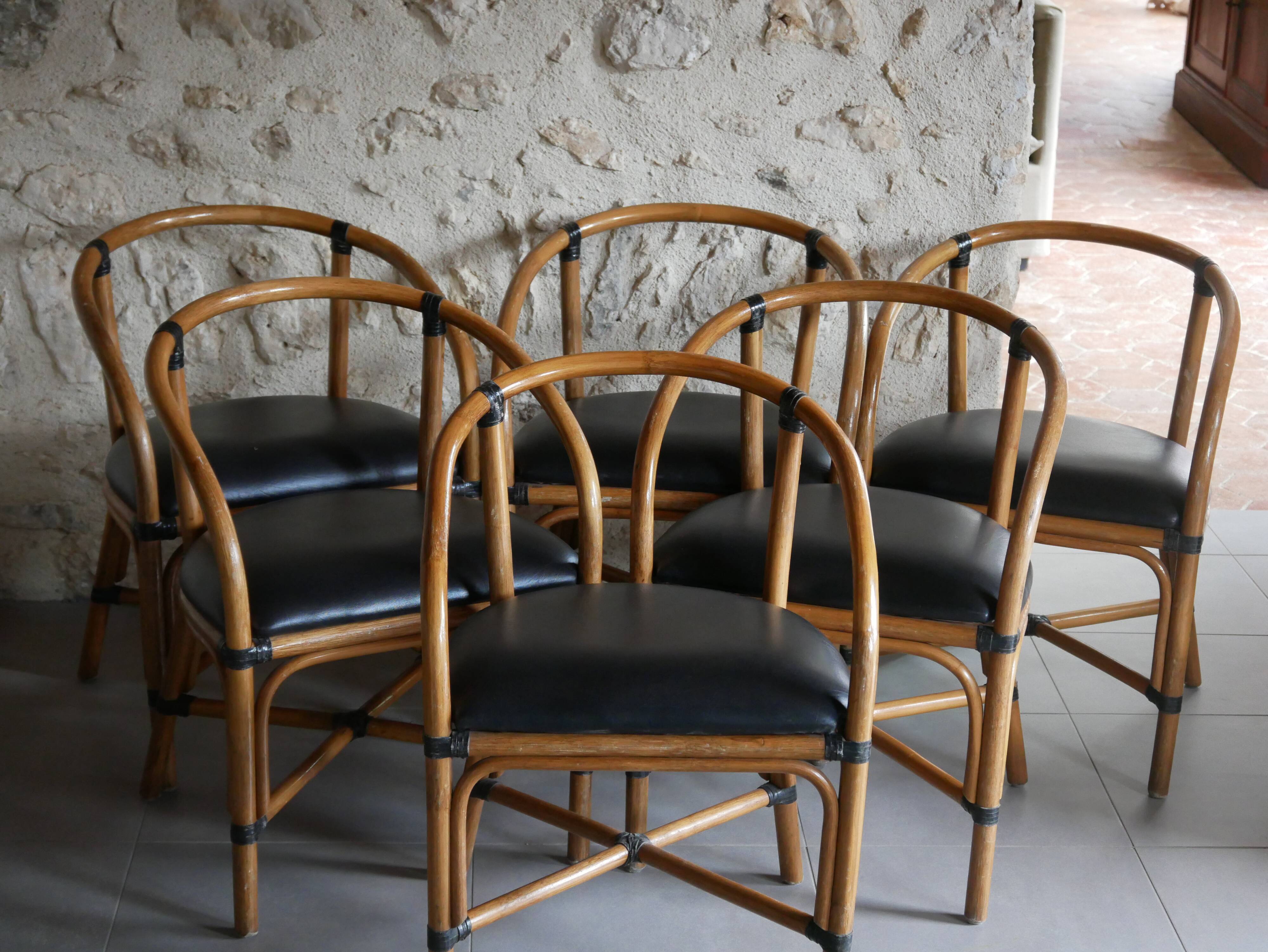 Lot de 4 fauteuils en rotin simili cuir