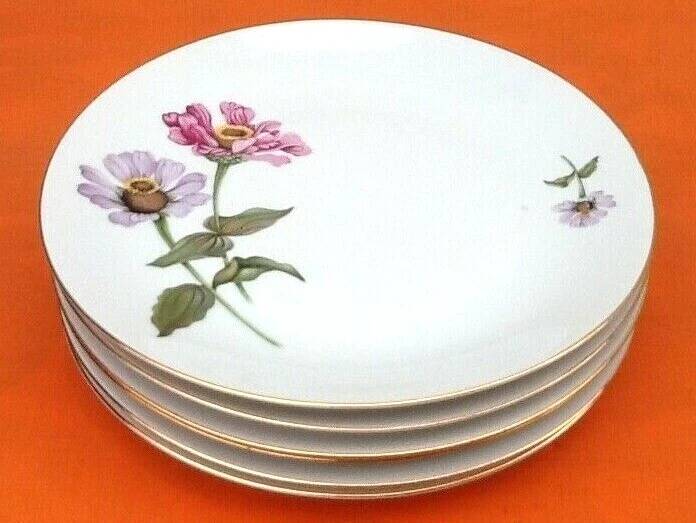 6 flat plates Fine Bohemian porcelain Floral decoration on a white background