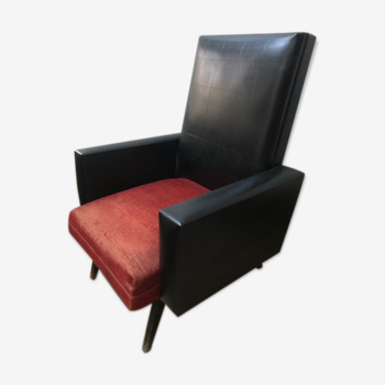 Fauteuil vintage en skaï rouge et noir